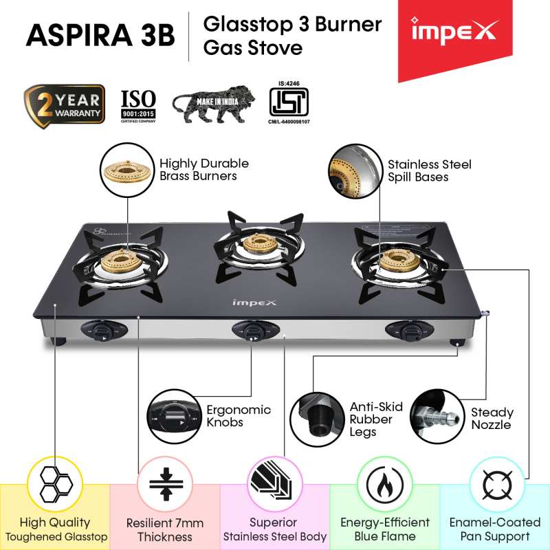 Glasstop Gas Stove ASPIRA 3B