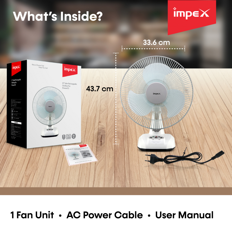 Breeze D3 | Solar & Electric Rechargeable Table Fan | DC Fan