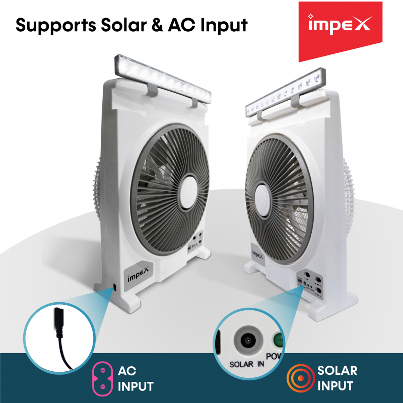Breeze D4 | Solar Rechargeable Fan with Battery Backup & LED Light