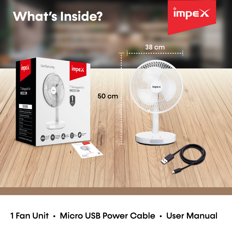 Breeze D2N | Rechargeable Table Fan with Built-in Battery