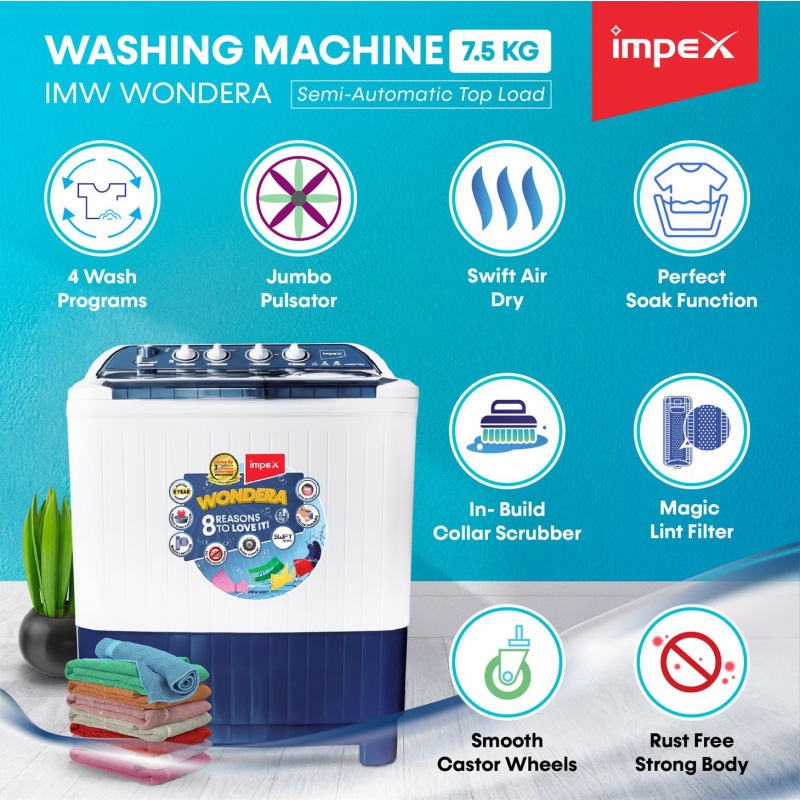 WONDERA WIZ 75SABL | Semi Automatic Top Load Washing Machine