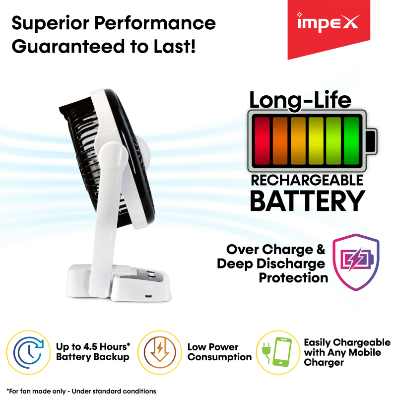 Breeze D1 | Rechargeable Table Fan with Built in Battery & LED Light